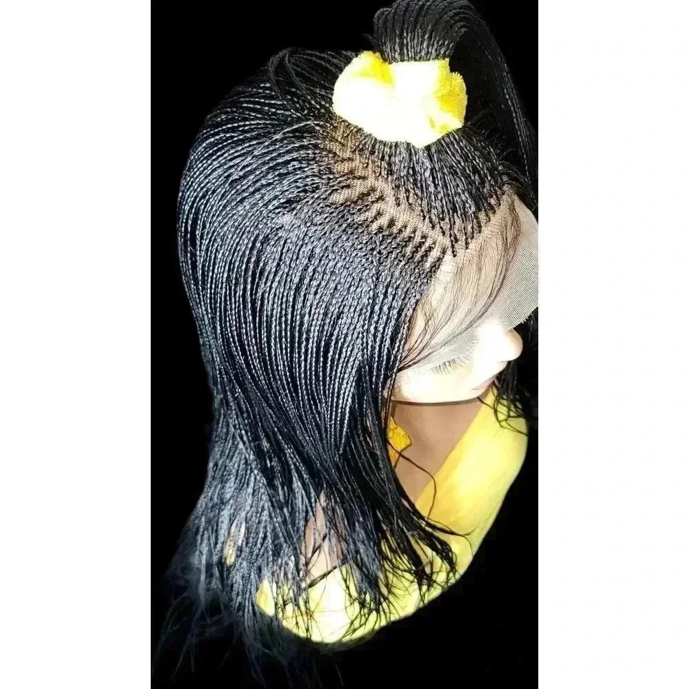 Full Lace Hand-Braided wig color # 1 Jet Black micro million braids- long wig - Picture 5 of 15